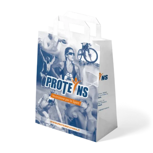 shoppers in carta automatiche con manici piatti per negozio sportivo